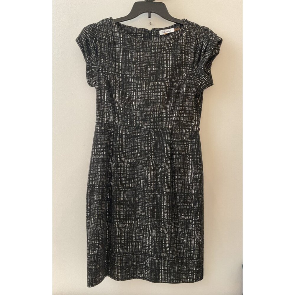 Calvin Klein Womens Black Textured Short Sleeve Dress Size 8